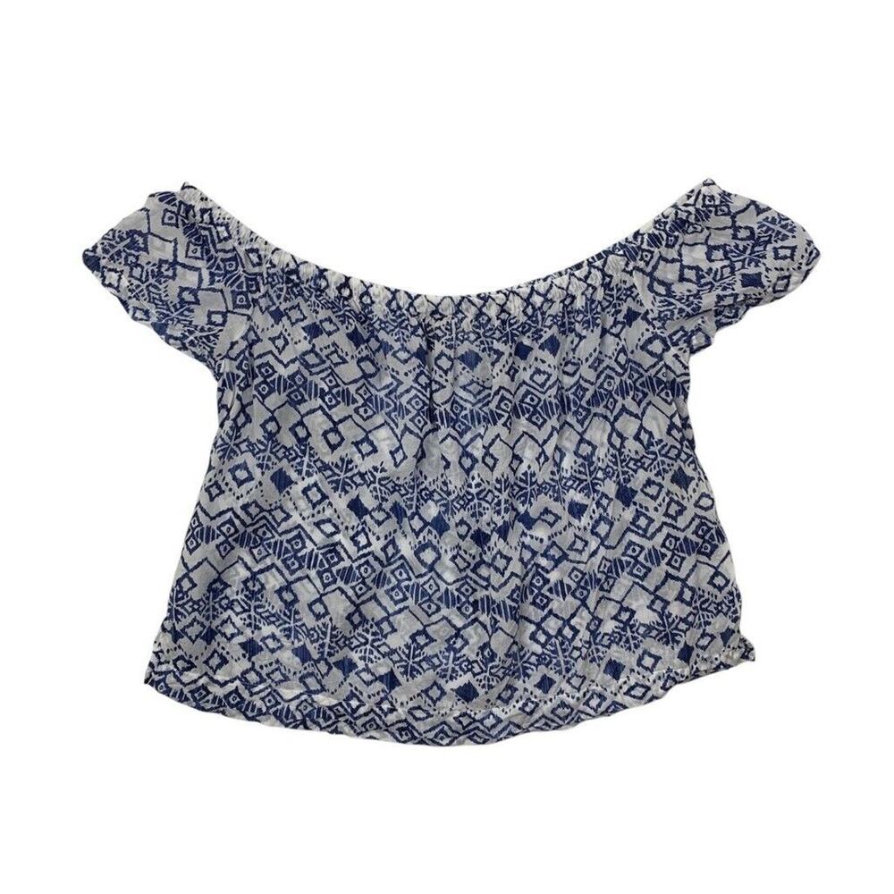 Cloth & Stone Top Womens L Large Blue White Off The Shoulder Crop Anthropologie